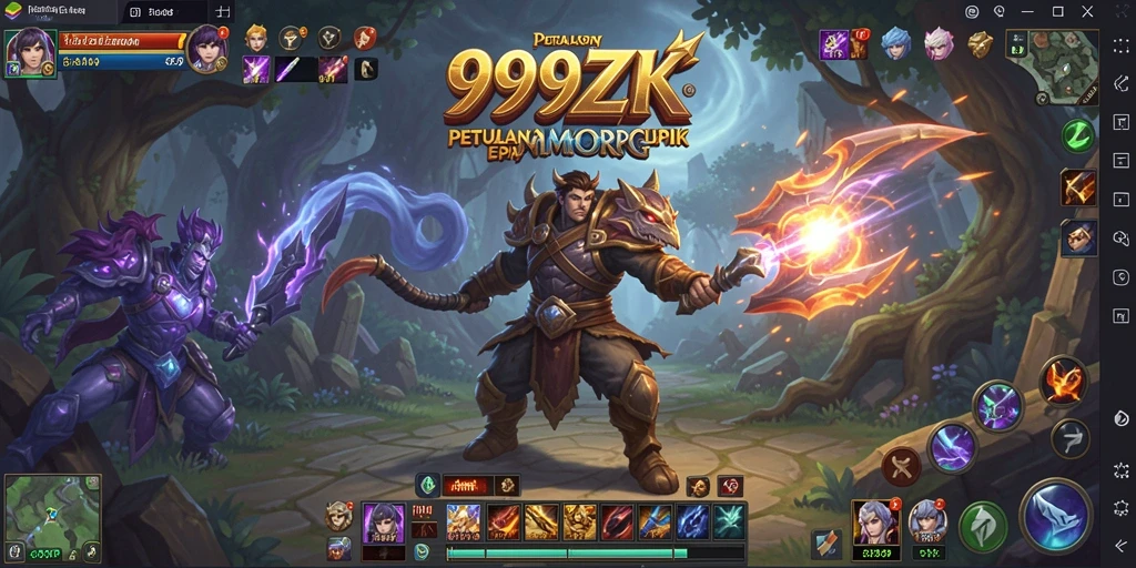 Screenshot menunjukkan aksi seru dalam dunia MMORPG 999ZK.