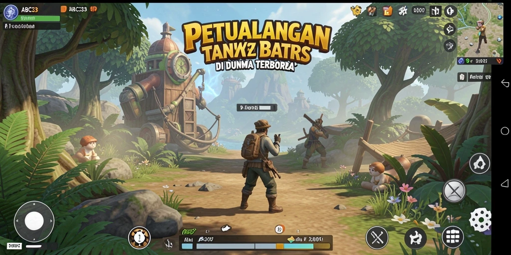 Screenshot gameplay ABC33 menunjukkan suasana petualangan yang menakjubkan di dunia terbuka.