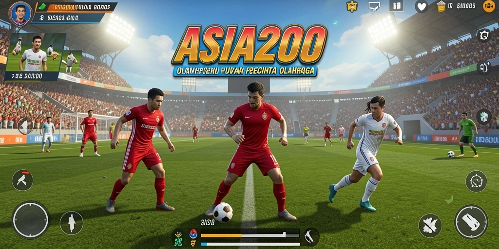 Screenshot ASIA200 menampilkan aksi seru di lapangan olahraga.