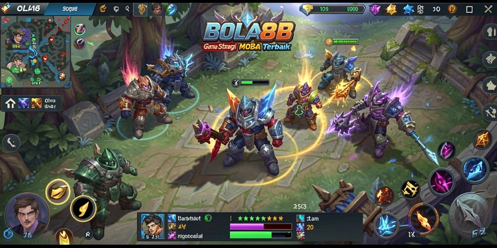 Tangkapan layar BOLA88 menampilkan aksi pertarungan tim yang intens dalam game MOBA.