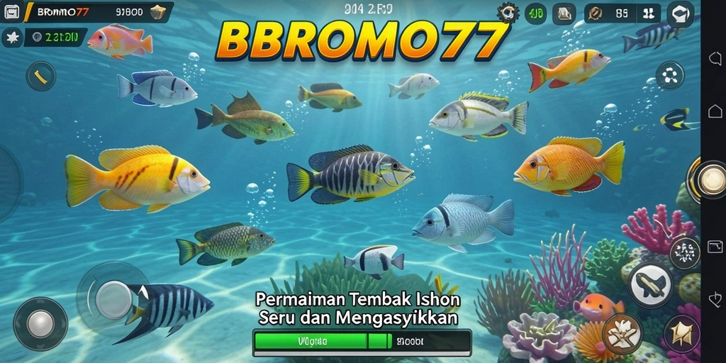 Screenshot gameplay BROMO77 menampilkan aksi menembak ikan yang seru.