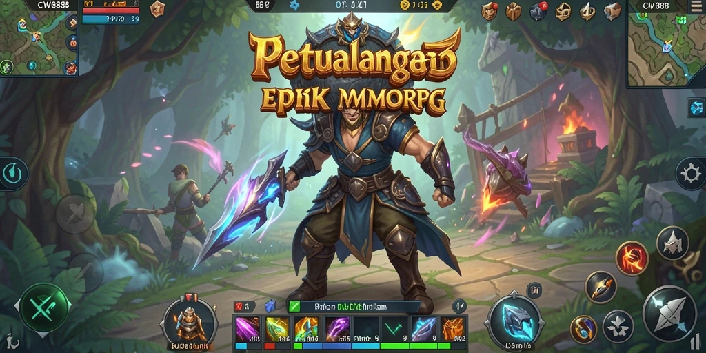 Screenshot gameplay CW8888 menampilkan pertempuran epik antar pemain di dunia fantasi.