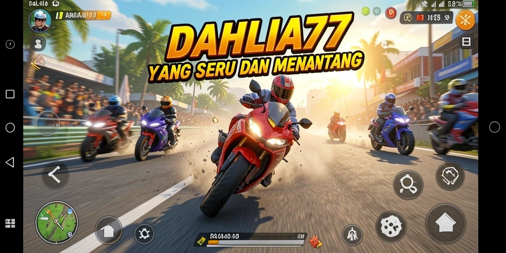 Screenshot dari gameplay menampilkan aksi balapan motor yang intens.