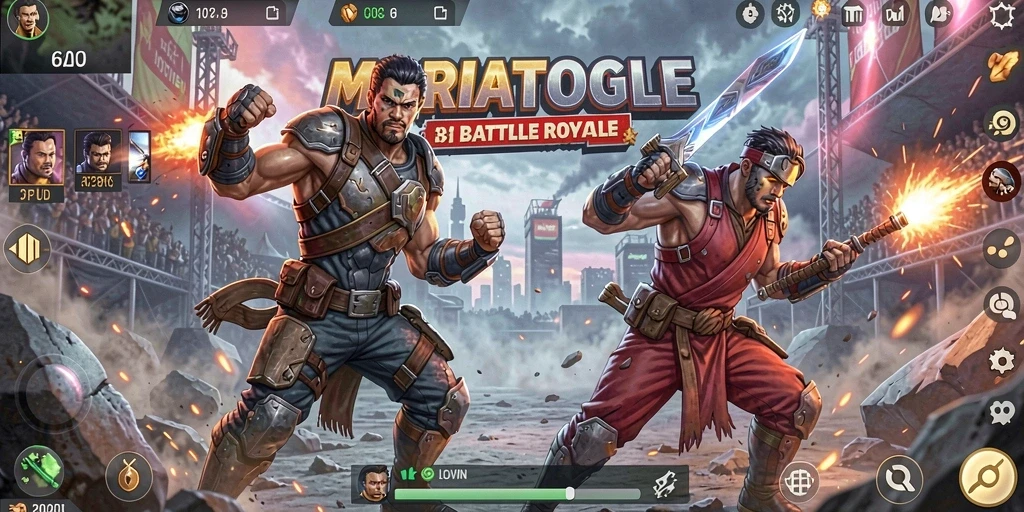 Tangkapan layar menunjukkan aksi pertarungan seru dalam game Battle Royale.