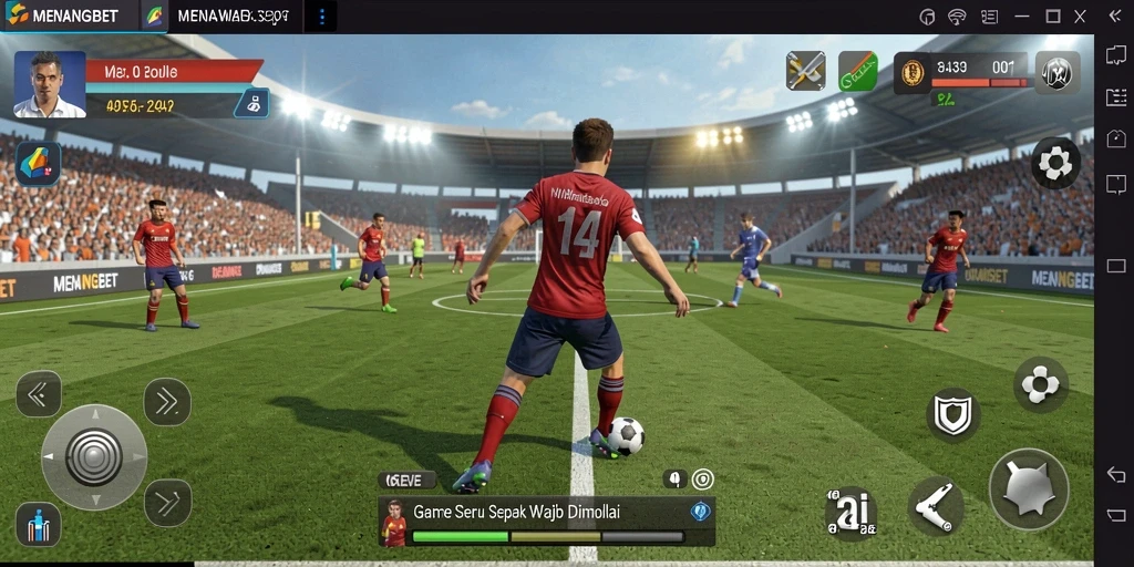 Tampilan gameplay mendebarkan di MENANGBET dengan aksi sepak bola yang intens.