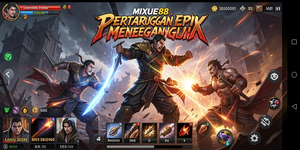 Screenshot pertempuran seru di MIXUE88 dengan aksi karakter yang dinamis.