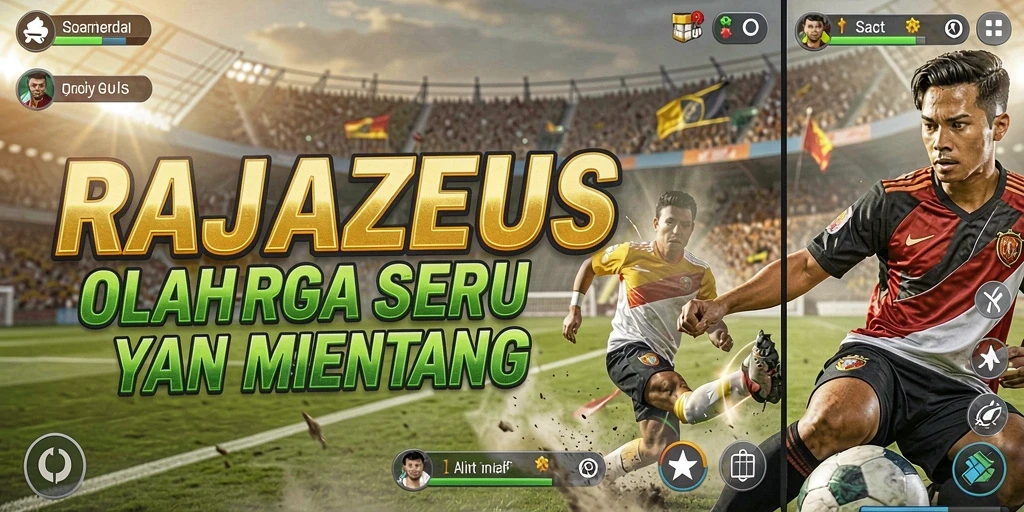 Screenshot gameplay RAJAZEUS menampilkan aksi seru di lapangan olahraga.