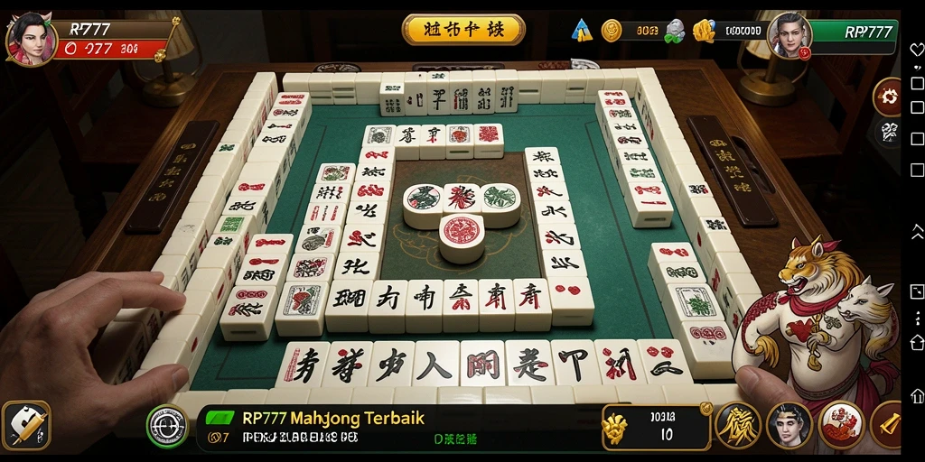 Screenshot gameplay RP777 menampilkan ubin Mahjong yang berwarna-warni dan antarmuka yang menarik.
