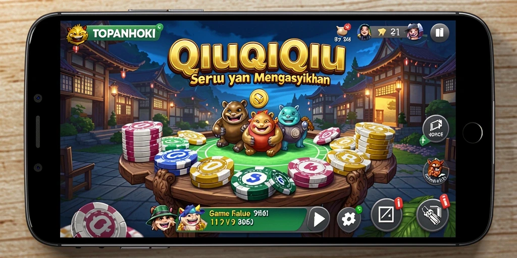 Screenshot gameplay TOPANHOKI menampilkan aksi seru QiuQiu.