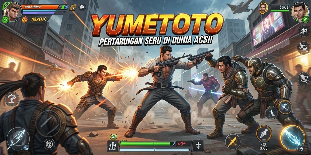Tangkapan layar YUMETOTO menampilkan aksi pertarungan yang mendebarkan.