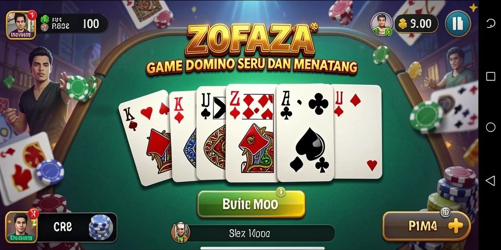 Screenshot utama ZOFAZA menunjukkan pemain sedang asyik bermain Domino.